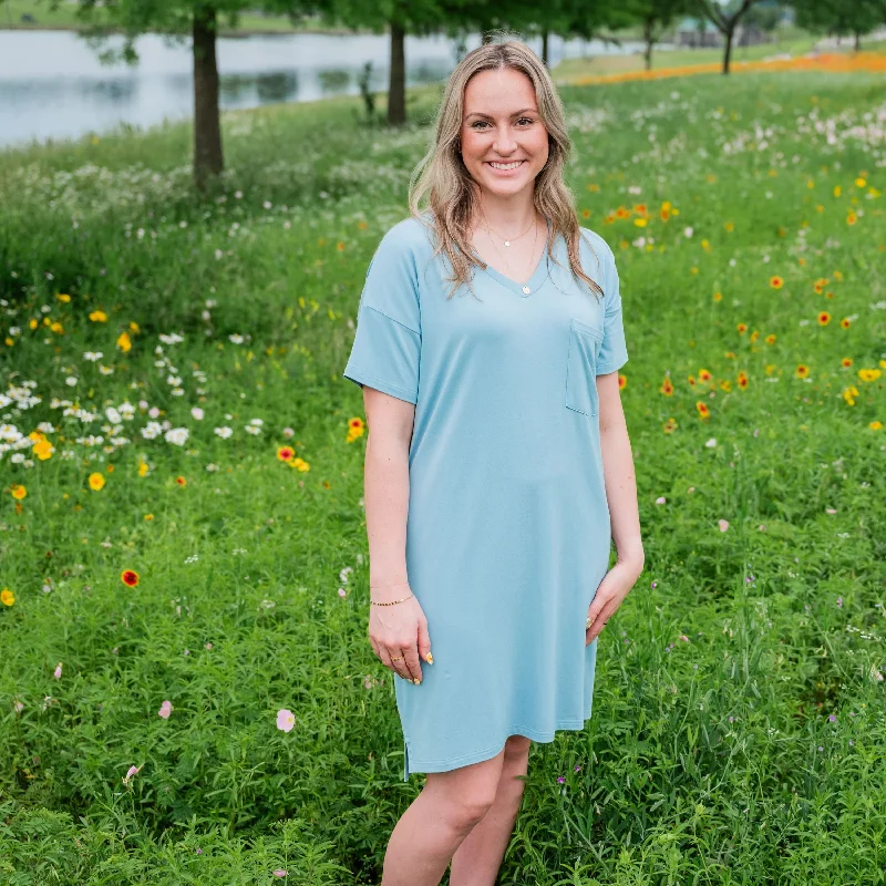 women's satin dressesWomen's T-Shirt Dress in Dusty Blue