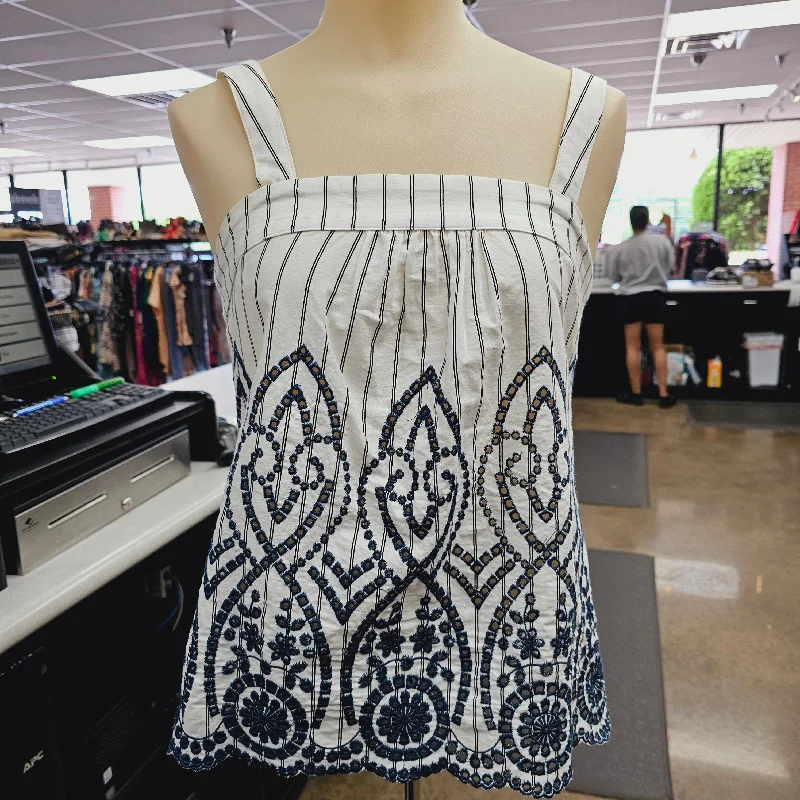 women's tops with unique designsBlue & White Top Sleeveless Skies Are Blue, Size Xs