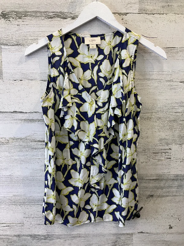 women's tops for vintage fashion enthusiastsBlue & Yellow Top Sleeveless Loft, Size Xs