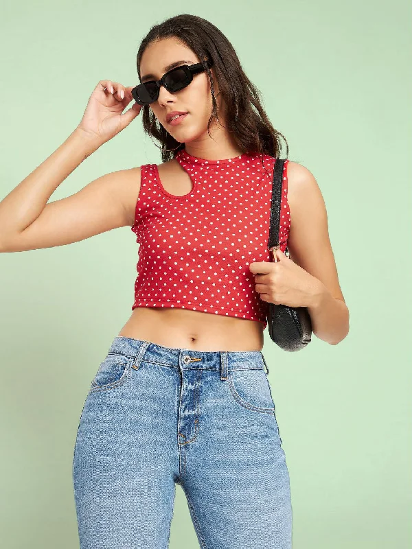 women's tops for those who love to shop for unique findsPrinted Cotton Stretchable Shoulder Cutout Crop Top