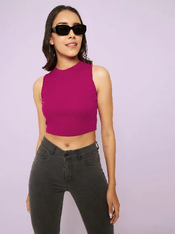 women's tops for those who value both quality and affordabilityCotton Stretchable High Neck Crop Top