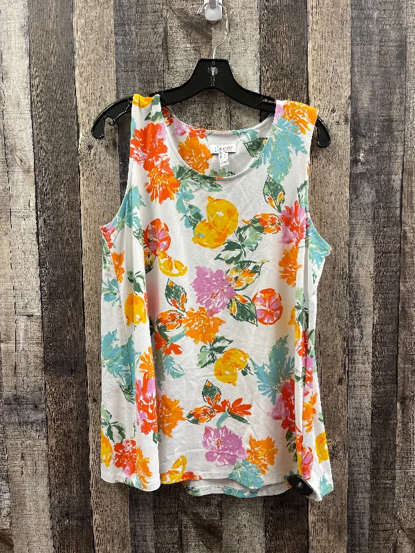 affordable women's topsFloral Print Top Sleeveless Denim And Company, Size L