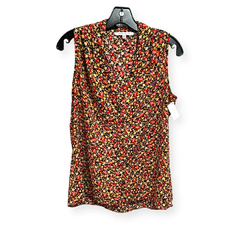 women's tops with asymmetrical designsFloral Print Top Sleeveless Rose And Olive, Size M