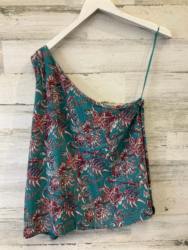 women's tops with ruffled hemsGreen Top Sleeveless Loft, Size S