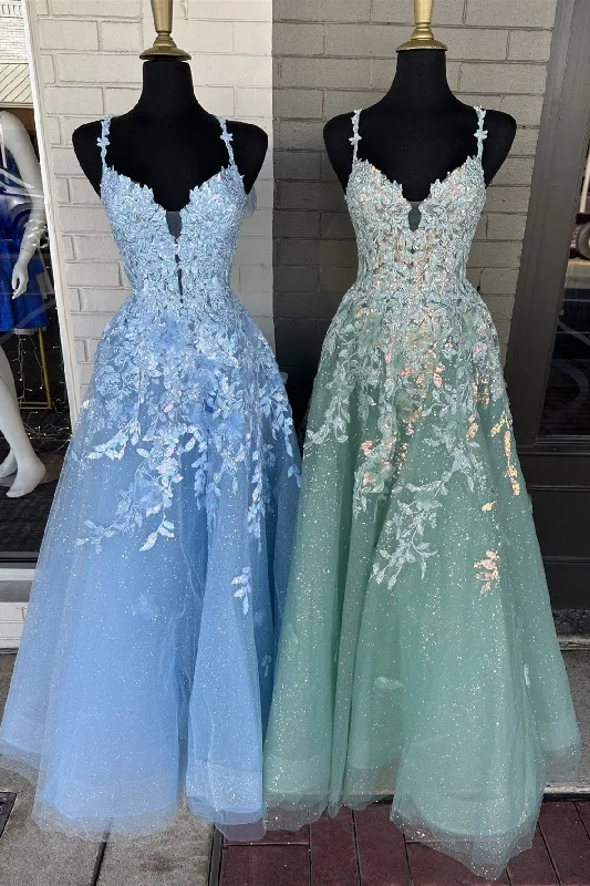 off-the-shoulder prom dressesA-Line Appliques Plunge V Long Prom Dress with  Detachable Sleeves