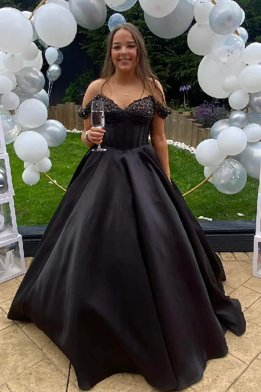 short prom dressesA-Line Off-Shoulder Empire-Waist Satin Pleated Long Prom Formal Dress