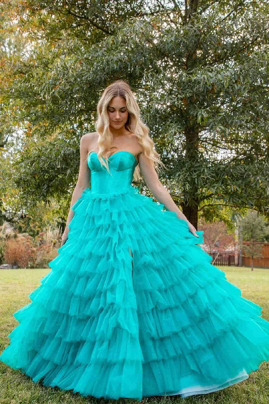 prom dresses with sequin detailingA-Line Strapless Sweetheart Ruffles Empire-Waist Sleeveless Long Prom Dress