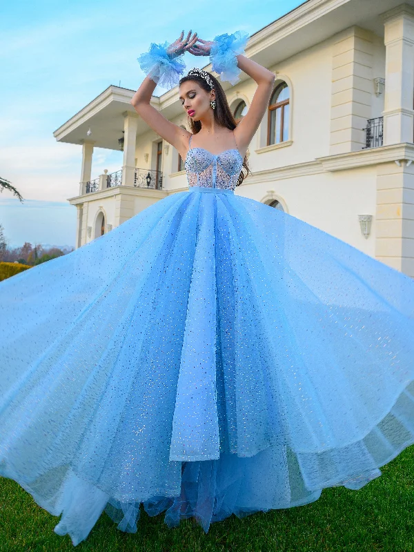 prom dress cleaningBlue Shiny Tulle Long Prom Dresses, Princess Prom Dresses, Long Formal Dresses, 2022 Newest Prom Dresses