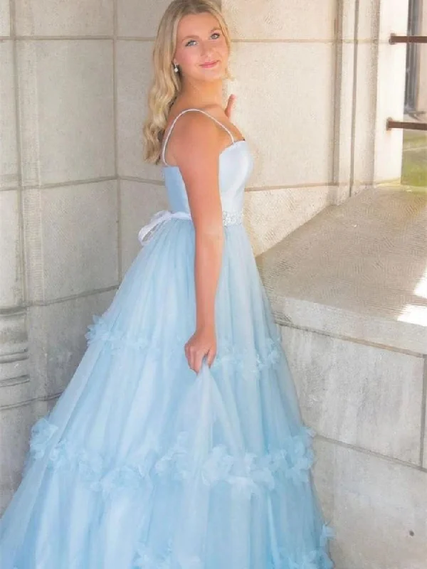 animal print prom dressesLovely Pale Blue Satin Tulle Prom Dresses, A-line Prom Dresses, 2022 Prom Dresses, Cheap Prom Dresses, Newest Ruffled Prom Dresses