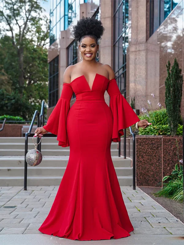 petite prom dressesMermaid Design Red Prom Dresses, Off Shoulder Long Prom Dresses, Newest 2023 Prom Dresses