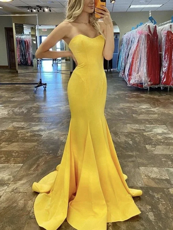 bespoke prom dressesMermaid Strapless Long Prom Dresses, Satin 2021 Newest Prom Dresses, Graduation Dresses