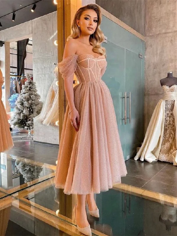 open-back prom dressesOff Shoulder Nude Pink Sequin Tulle Prom Dresses, Classic Corset Prom Dresses, 2021 Prom Dresses