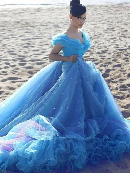 mid-length prom dressesOff Shoulder Royal Blue Beaded Prom Dresses, Cinderella Prom Gown, 2021 Prom Dresses, Popular Prom Dresses