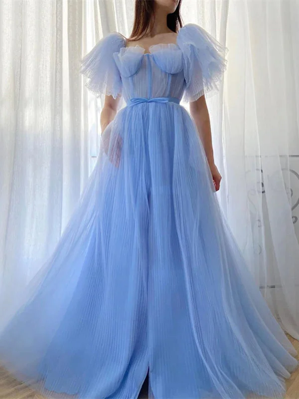 flutter sleeve prom dressesPale Blue Long A-line Prom Dresses, Princess Long Prom Dresses, 2021 Prom Dresses, Popular Prom Dresses