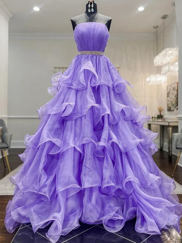 prom dresses for pear shapesPurple Fluffy Organza Prom Dresses, Cake Prom Dresses, Gorgeous 2022 Long Prom Dresses