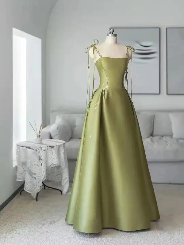 prom dresses with built-in petticoatsSpaghetti Long A-line Green Satin Prom Dresses, Elegant Prom Dresses, Affordable 2022 Prom Dresses