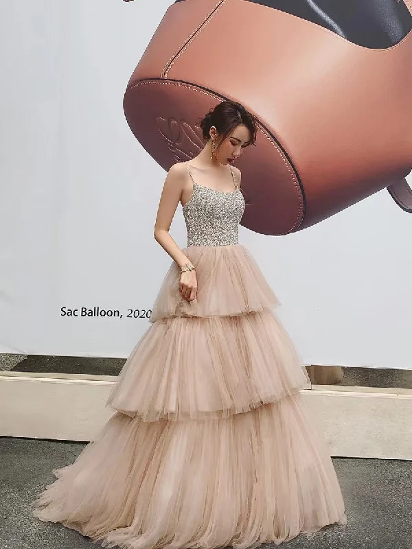 prom dresses for springSpaghetti Long A-line Rhinestone Beaded Prom Dresses, Cake Dresses, Newest Prom Dresses, Affordable Prom Dresses