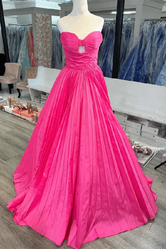 two-piece prom dressesStrapless A-Line Bow Pleated Satin Sleeveless Long Prom Formal Dress