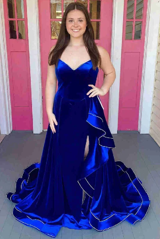 vintage prom dressesStrapless A-Line V-Neck Velvet Ruched Sleeveless Prom Formal Dress