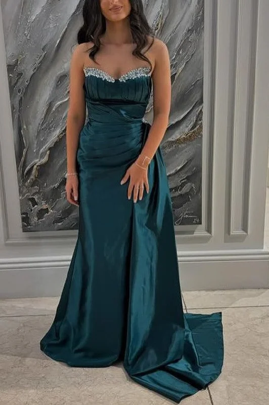 prom dress alterationsStrapless V-Neck Beads Sleeveless Pleats Long Prom Formal Dress